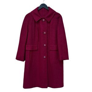 Vintage women's Textured Long Coat Burgundy Raspberry